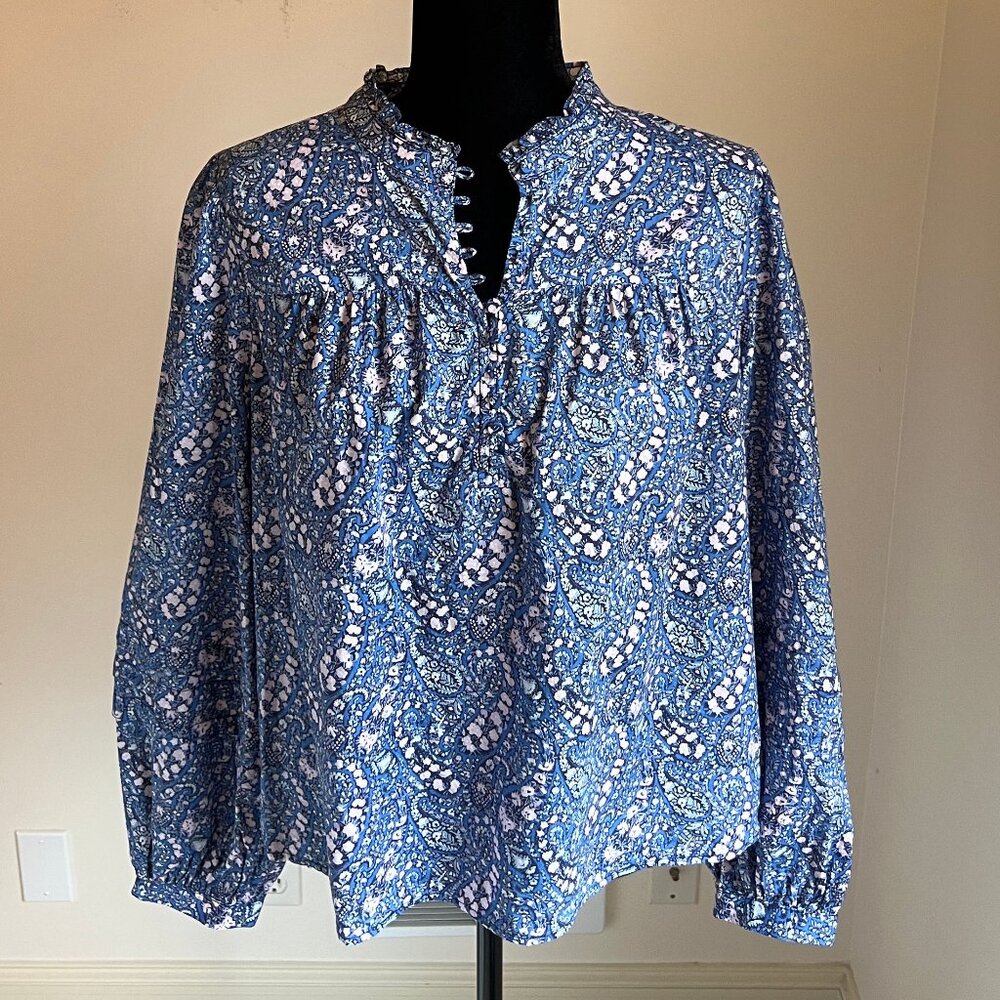 Button-front ruffleneck popover in Liberty® Bourton Bloom fabric Size Medium